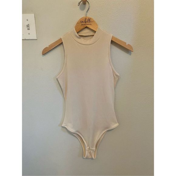 No Brand Tops - Beige Ribbed Sleeveless Tank Top Bodysuit